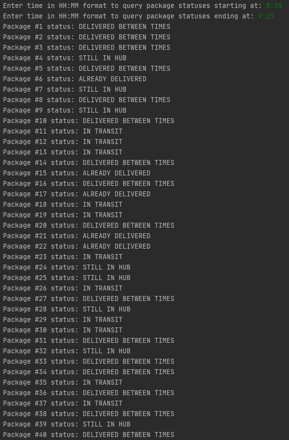 All package statuses between 8:35 and 9:25