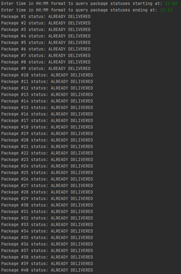 All package statuses between 12:03 and 13:12